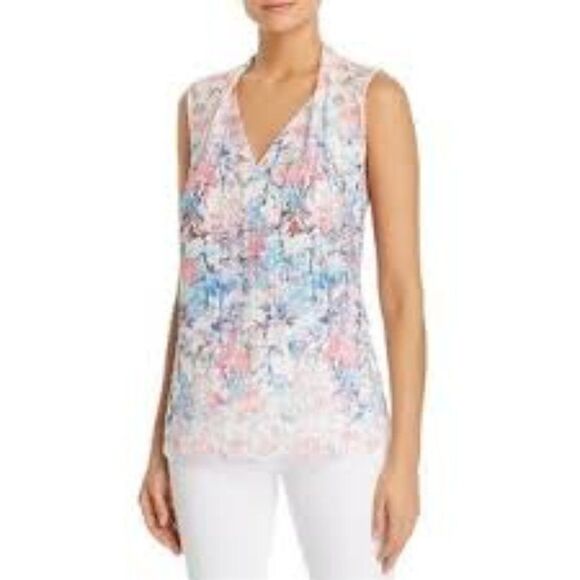 TAHARI Dalia Met. Floral Top XS NWT - Picture 1 of 7